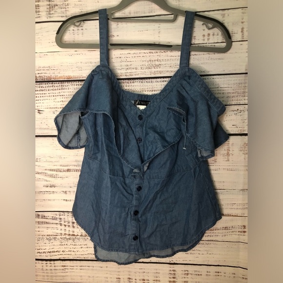 VENUS Blue Sleeveless Blouse with Ruffled Neckline - Picture 4 of 12